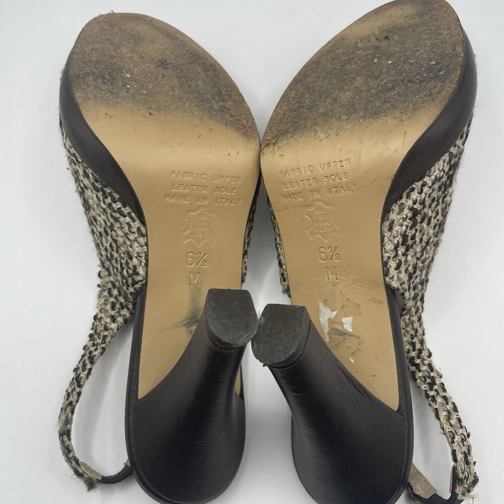 VIA CONDOTTI Size 6.5 Slingback High Heels Brown Tweed Fabric Upper Leather Sole - Picture 6 of 8